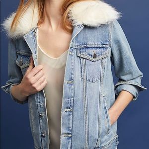 Fur collar denim jacket with fleece insert